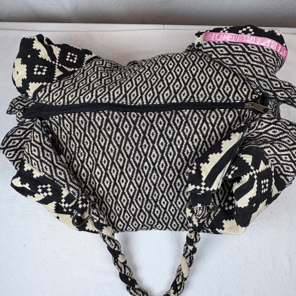 Stela 9 Shiva Boho Hobo Bag Geometric Black Ivory Braided Handle Shoulder Bag - Picture 6 of 16